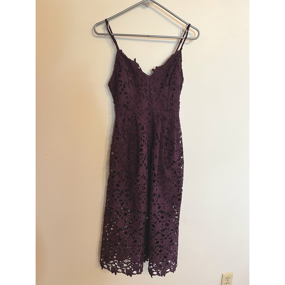 ASTR The Label Women's Dark Purple Crochet Lace A-Line Midi Dress Size Small